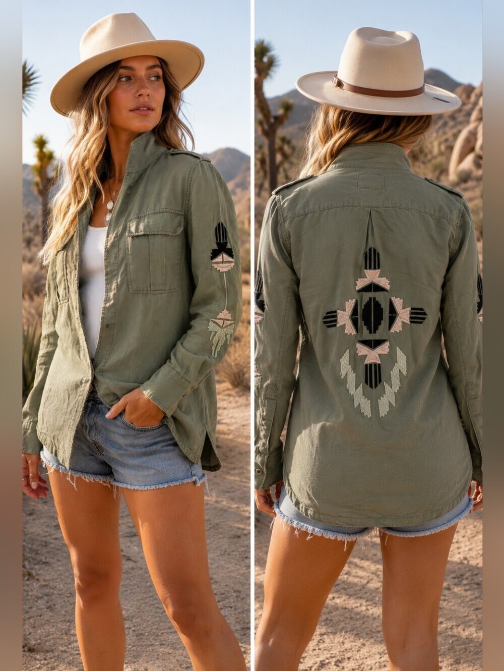 Rails Embroidered Utility Jacket XS Sage Green Southwestern Boho Festival
